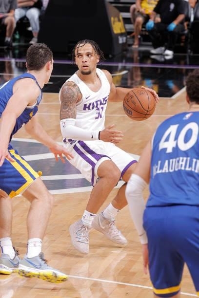 Marcus Graves of the Sacramento Kings handles the ball during the 2021 California Classic Summer League on August 3, 2021 at Golden 1 Center in...
