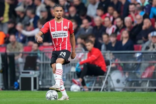 Armando Obispo of PSV during the UEFA Champions League match between PSV v FC Midtjylland at the Philips Stadium on August 3, 2021 in Eindhoven...