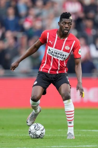 Ibrahim Sangare of PSV during the UEFA Champions League match between PSV v FC Midtjylland at the Philips Stadium on August 3, 2021 in Eindhoven...
