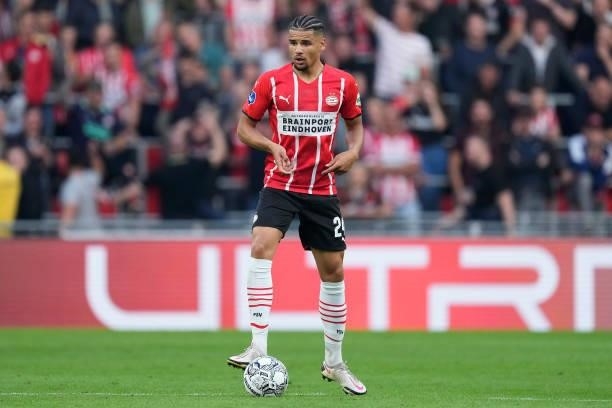 Armando Obispo of PSV during the UEFA Champions League match between PSV v FC Midtjylland at the Philips Stadium on August 3, 2021 in Eindhoven...