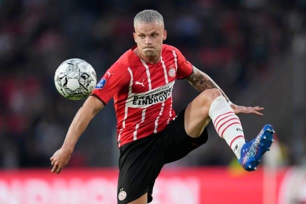Philipp Max of PSV during the UEFA Champions League match between PSV v FC Midtjylland at the Philips Stadium on August 3, 2021 in Eindhoven...