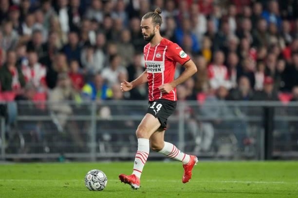 Davy Propper of PSV during the UEFA Champions League match between PSV v FC Midtjylland at the Philips Stadium on August 3, 2021 in Eindhoven...