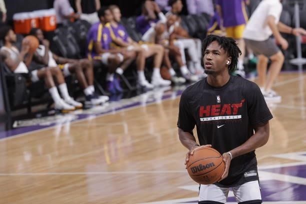 Nembhard of the Miami Heat warms up before the game against the Los Angeles Lakers during the 2021 California Classic Summer League on August 3, 2021...