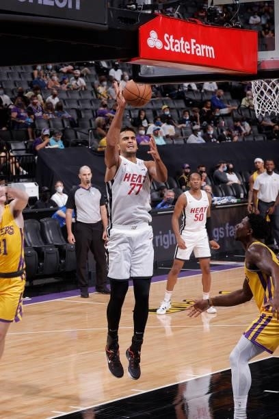 Omer Yurtseven of the Miami Heat shoots the ball against the Los Angeles Lakers during the 2021 California Classic Summer League on August 3, 2021 at...