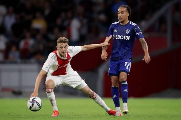 Youri Baas of Ajax, Helder Costa of Leeds United during the Club Friendly match between Ajax v Leeds United at the Johan Cruijff Arena on August 4,...