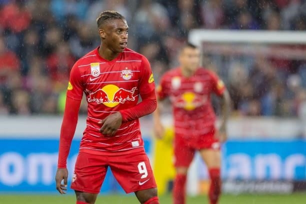Junior Adamu of Red Bull Salzburg looks on during the Pre-Season Friendly Match between FC Red Bull Salzburg and FC Barcelona at Red Bull Arena on...