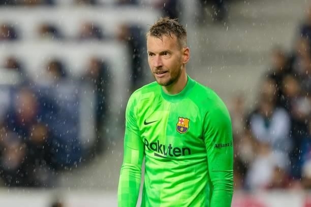 Goalkeeper Neto of FC Barcelona looks on during the Pre-Season Friendly Match between FC Red Bull Salzburg and FC Barcelona at Red Bull Arena on...