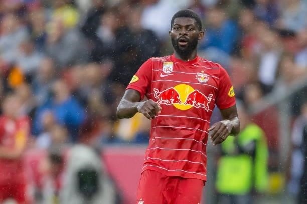 Jerome Onguene of Red Bull Salzburg looks on during the Pre-Season Friendly Match between FC Red Bull Salzburg and FC Barcelona at Red Bull Arena on...
