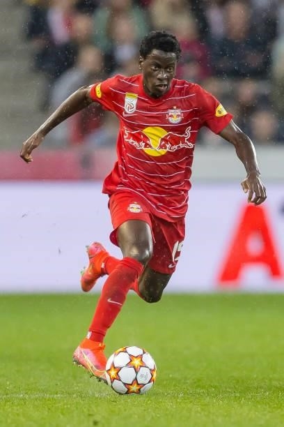Mohamed Camara of Red Bull Salzburg controls the ball during the Pre-Season Friendly Match between FC Red Bull Salzburg and FC Barcelona at Red Bull...