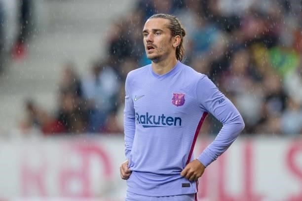 Antoine Griezmann of FC Barcelona looks on during the Pre-Season Friendly Match between FC Red Bull Salzburg and FC Barcelona at Red Bull Arena on...
