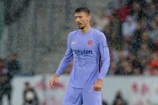Clement Lenglet of FC Barcelona looks on during the Pre-Season Friendly Match between FC Red Bull Salzburg and FC Barcelona at Red Bull Arena on...