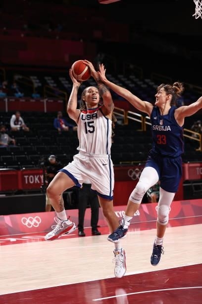 Brittney Griner of the USA Women's National Team shoots the ball during the game against the Serbia Women's National Team during semifinals of the...