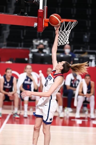 Breanna Stewart of the USA Women's National Team shoots the ball during the game against the Serbia Women's National Team during semifinals of the...