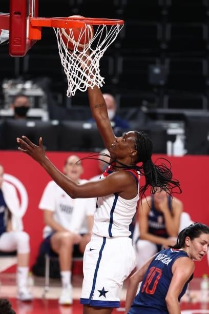 Sylvia Fowles of the USA Women's National Team shoots the ball during the game against the Serbia Women's National Team during semifinals of the 2020...