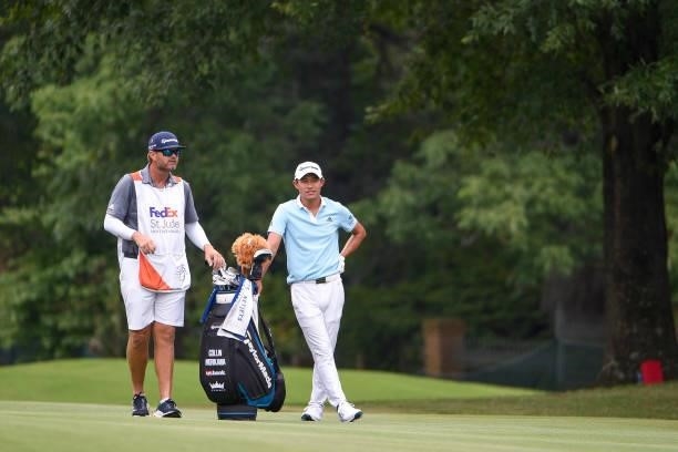Collin Morikawa waits to hit at the 16th hole during the second round of the World Golf Championships-FedEx St. Jude Invitational at TPC Southwind on...
