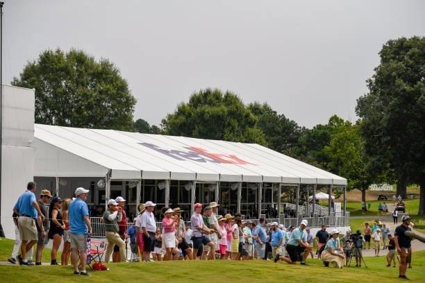 FedEx wording on the structures at the 17th hole during the second round of the World Golf Championships-FedEx St. Jude Invitational at TPC Southwind...