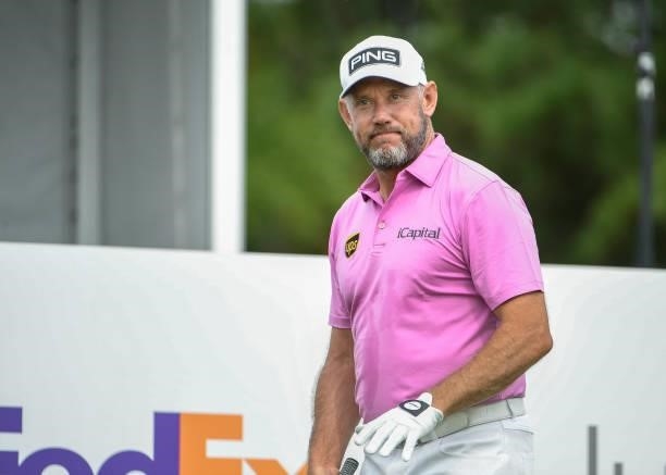 Lee Westwood of England on the tee during the second round of the World Golf Championships-FedEx St. Jude Invitational at TPC Southwind on August 6,...