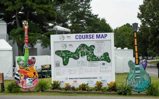The course map and guitar art near TruGreen Backyard during the second round of the World Golf Championships-FedEx St. Jude Invitational at TPC...