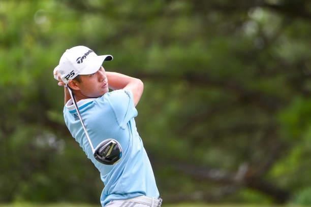 Collin Morikawa hits a shot during the second round of the World Golf Championships-FedEx St. Jude Invitational at TPC Southwind on August 6, 2021 in...