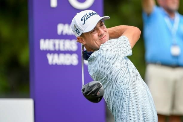 Justin Thomas hits his tee shot at the 10th tee during the second round of the World Golf Championships-FedEx St. Jude Invitational at TPC Southwind...