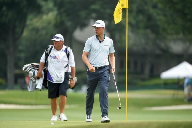 Justin Thomas walks up to the 12th green during the second round of the World Golf Championships-FedEx St. Jude Invitational at TPC Southwind on...