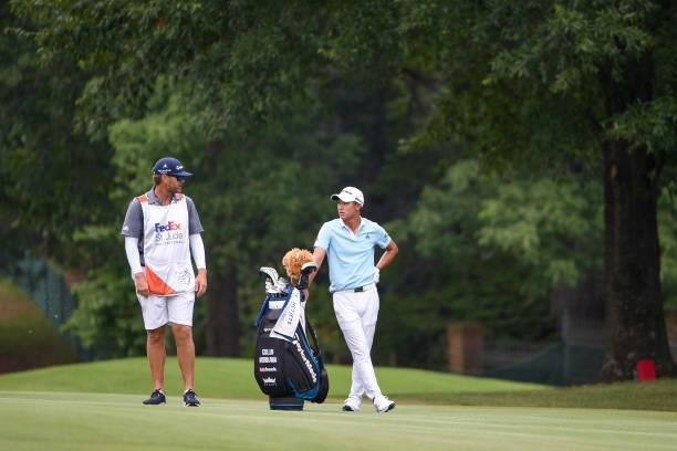 Collin Morikawa waits to hit at the 16th hole during the second round of the World Golf Championships-FedEx St. Jude Invitational at TPC Southwind on...