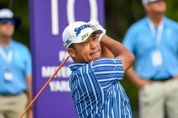 Hideki Matsuyama of Japan hits his tee shot at the 10th hole during the second round of the World Golf Championships-FedEx St. Jude Invitational at...