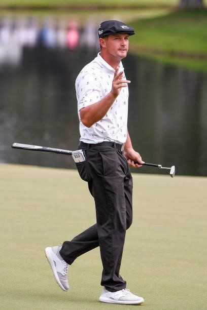 Bryson DeChambeau makes birdie at the 18th hole during the second round of the World Golf Championships-FedEx St. Jude Invitational at TPC Southwind...