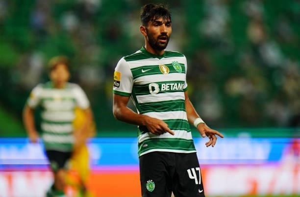 Ricardo Esgaio of Sporting CP during the Liga Bwin match between Sporting CP and FC Vizela at Estadio Jose Alvalade on August 6, 2021 in Lisbon,...