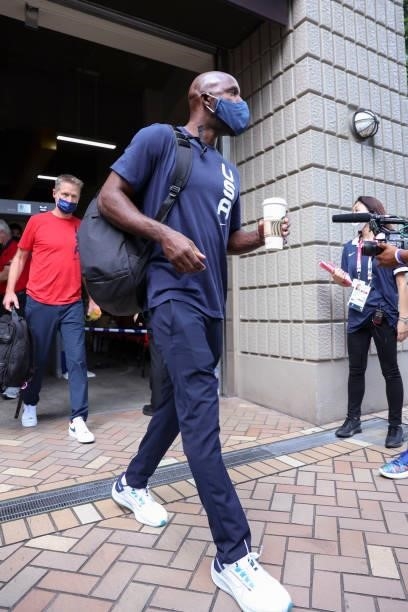 Assistant Coach Lloyd Pierce of the USA Men's National Team departs for the Gold Medal Game against the France Men's National Team on August 7, 2021...