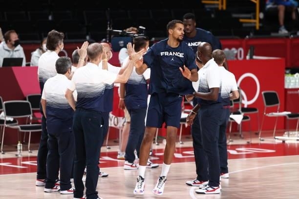 Petr Cornelie of the France Men's National Team is introduced before the game against the USA Men's National Team during the Gold Medal Game of the...