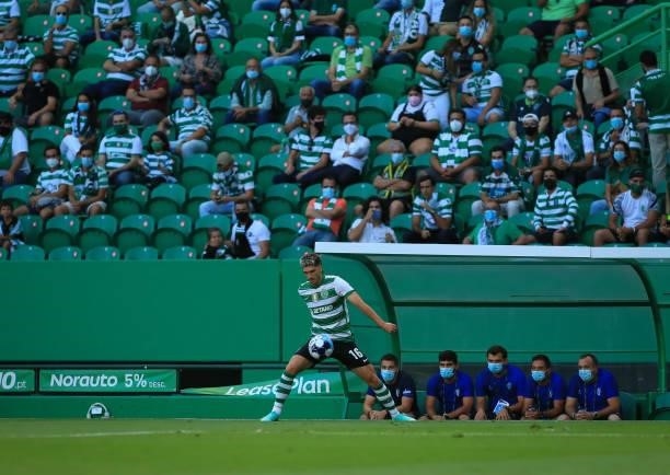 Ruben Vinagre of Sporting CP in action during the Liga Bwin match between Sporting CP and FC Vizela at Estadio Jose Alvalade on August 6, 2021 in...
