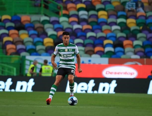 Goncalo Inacio of Sporting CP in action during the Liga Bwin match between Sporting CP and FC Vizela at Estadio Jose Alvalade on August 6, 2021 in...