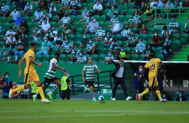 Ruben Vinagre of Sporting CP in action during the Liga Bwin match between Sporting CP and FC Vizela at Estadio Jose Alvalade on August 6, 2021 in...