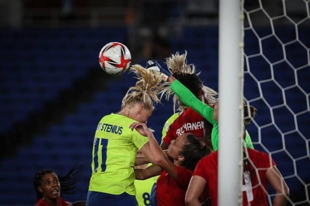 Stephanie LABBE the goalkeeper of Team Canada saving the goal during the match between Sweden and Canada on day fourteenth of the Tokyo 2020 Olympic...