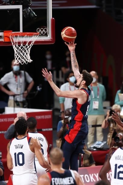 Nando de Colo of the France Men's National Team shoots the ball during the game against the USA Men's National Team during the Gold Medal Game of the...