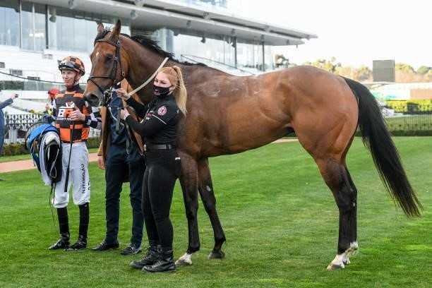Damien Thornton returns to the mounting yard on The Astrologist after winning the World Horse Racing Aurie's Star Handicap at Flemington Racecourse...