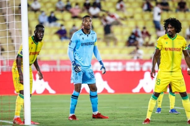 Alban LAFONT of Nantes during the Ligue 1 football match between Monaco and Nantes at Stade Louis II on August 6, 2021 in Monaco, Monaco.