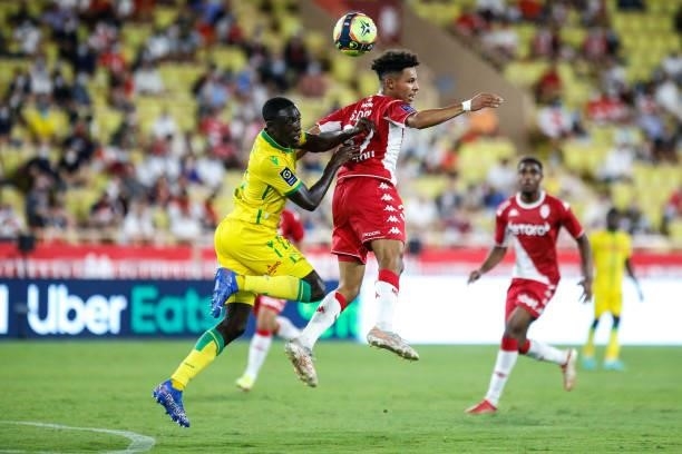 Dennis APPIAH of Nantes and Sofiane DIOP of Monaco during the Ligue 1 football match between Monaco and Nantes at Stade Louis II on August 6, 2021 in...