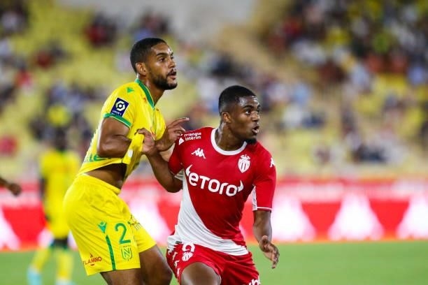 Jean-Charles CASTELLETTO of Nantes and Myron BOADU of Monaco during the Ligue 1 football match between Monaco and Nantes at Stade Louis II on August...