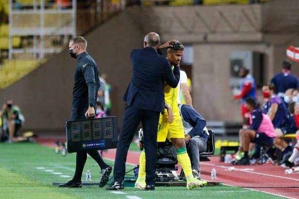 Antoine KOMBOUARE head coach and Ludovic BLAS of Nantes during the Ligue 1 football match between Monaco and Nantes at Stade Louis II on August 6,...