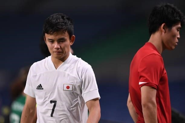 Takefusa Kubo of Japan appears dejected after the loss against Mexico during the 3rd place match of the Men's Football on Day 14 of the Tokyo 2020...
