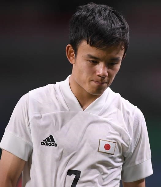Takefusa Kubo of Japan appears dejected after the loss against Mexico during the 3rd place match of the Men's Football on Day 14 of the Tokyo 2020...