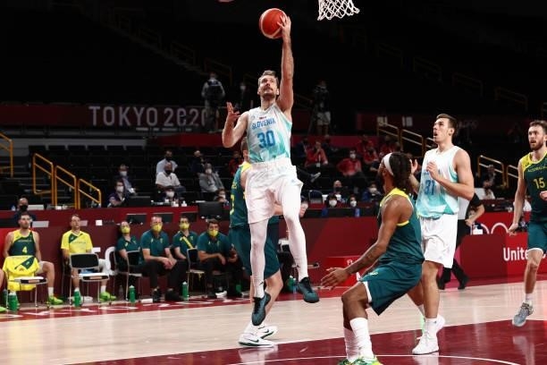 Zoran Dragic of the Slovenia Men's National Team drives to the basket against the Australia Men's National Team during the Bronze Medal Game of the...