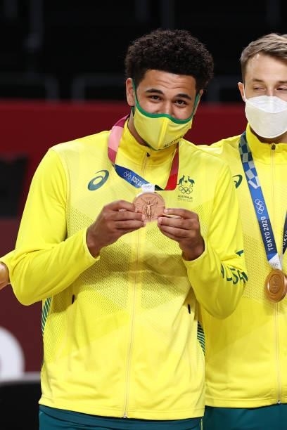 Joshua Benjamin Green of the Australia Men's National Team poses for a photo after winning the Bronze Medal during the 2020 Tokyo Olympics on August...