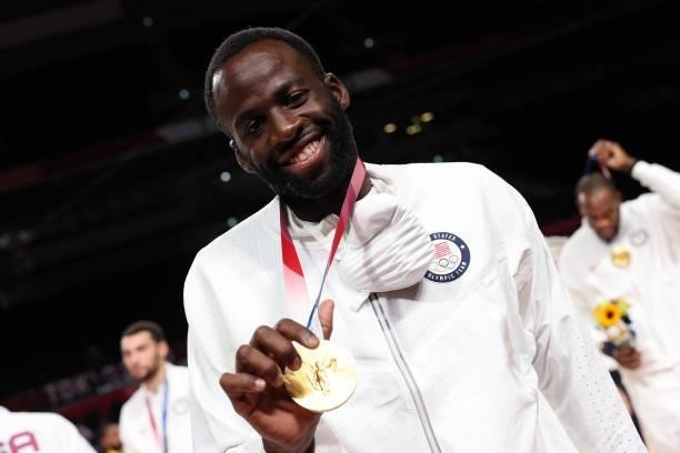 Draymond Green of the USA Men's National Team poses for a picture during the Medal Ceremony of the 2020 Tokyo Olympics at the Saitama Super Arena on...