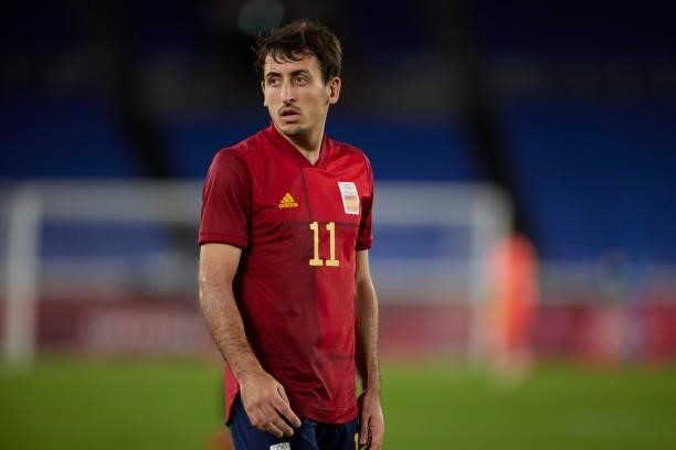 Mikel Oyarzabal of Spain looks on during the Men's Gold Medal Match between Brazil and Spain on day fifteen of the Tokyo 2020 Olympic Games at...