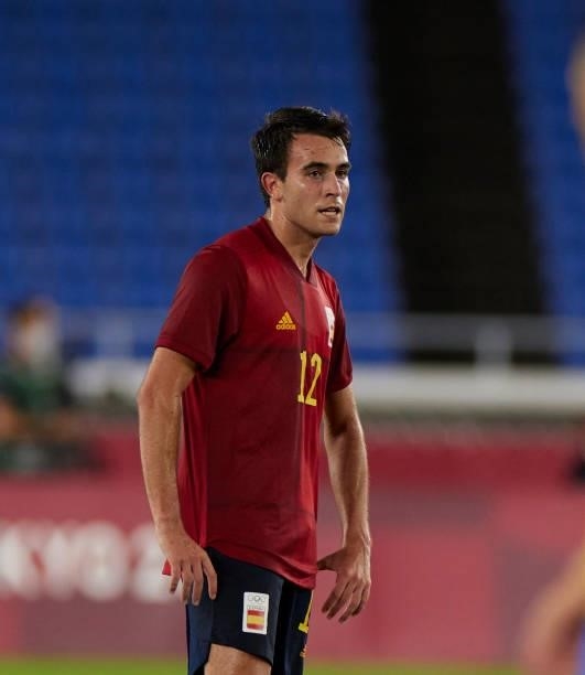 Eric Garcia of Spain looks on during the Men's Gold Medal Match between Brazil and Spain on day fifteen of the Tokyo 2020 Olympic Games at...