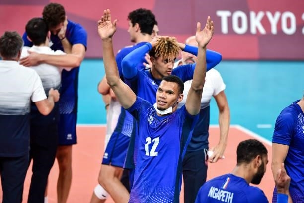 Stephen BOYER of France celebrates the victory during the Men's Final match between ROC and France at Ariake Arena on August 7, 2021 in Tokyo, Japan.