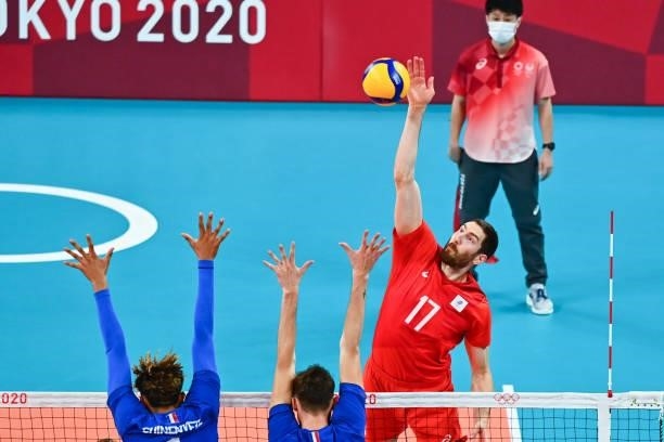 Maxim MIKHAYLOV of ROC during the Men's Final match between ROC and France at Ariake Arena on August 7, 2021 in Tokyo, Japan.